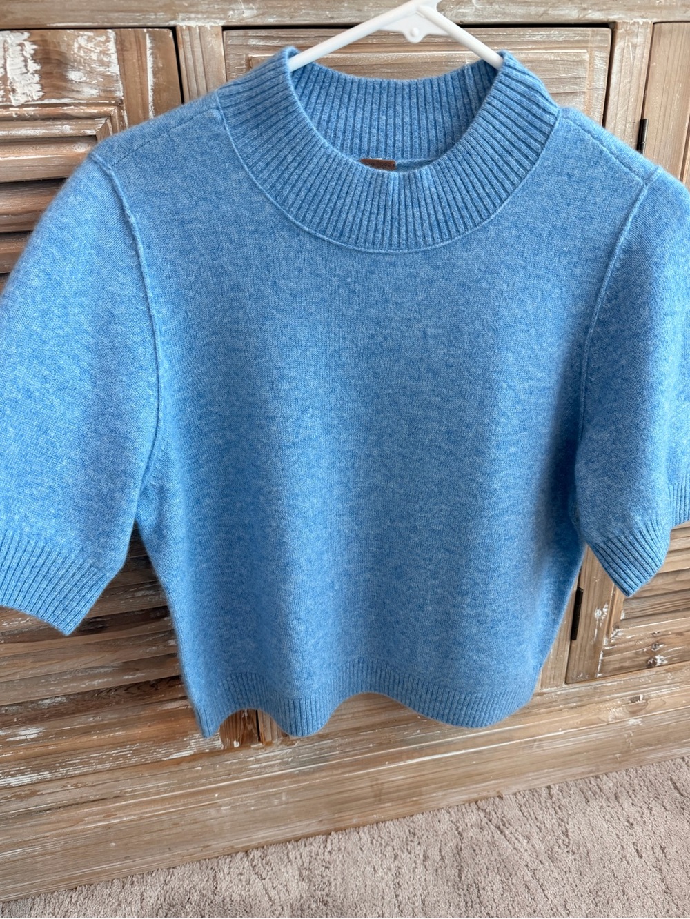 NWT Free People Soft Blue Cashmere Mock Neck Puff Sleeve Sweater Top (Small)